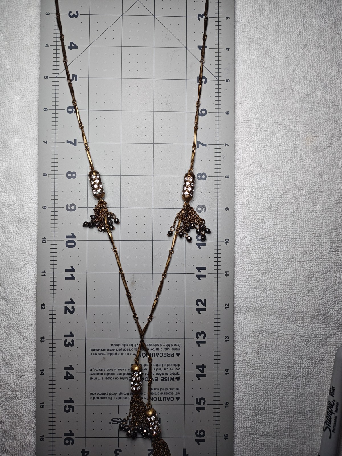 J Crew Brass Link Chain Necklace Clear Crystal Tassel Necklace