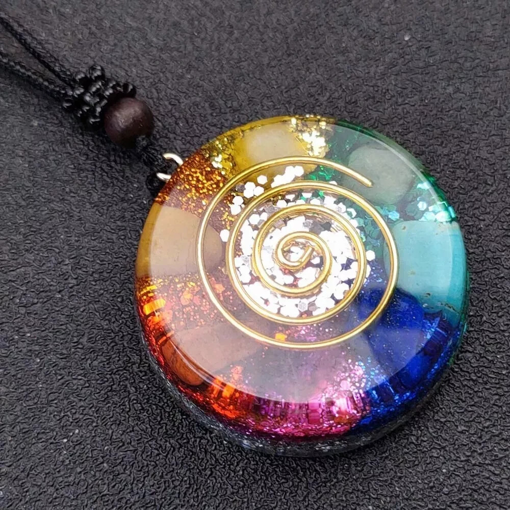 7 Chakra Organite Pendant Rainbow Healing Reiki Necklace Unisex Couple Gift