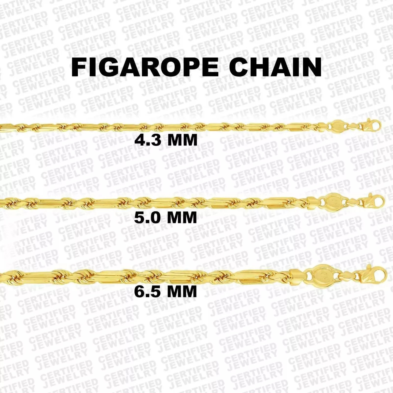 14K Solid Yellow Gold Figaro Rope Chain Necklace 4.3MM-6.5MM Italy Made