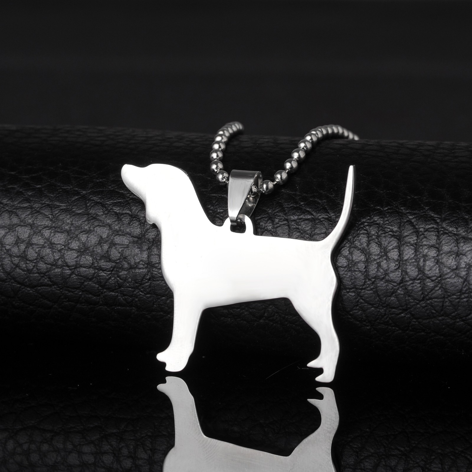 Stainless Steel Beagle Silhouette Pet Dog Tag Pendant Chain Necklace
