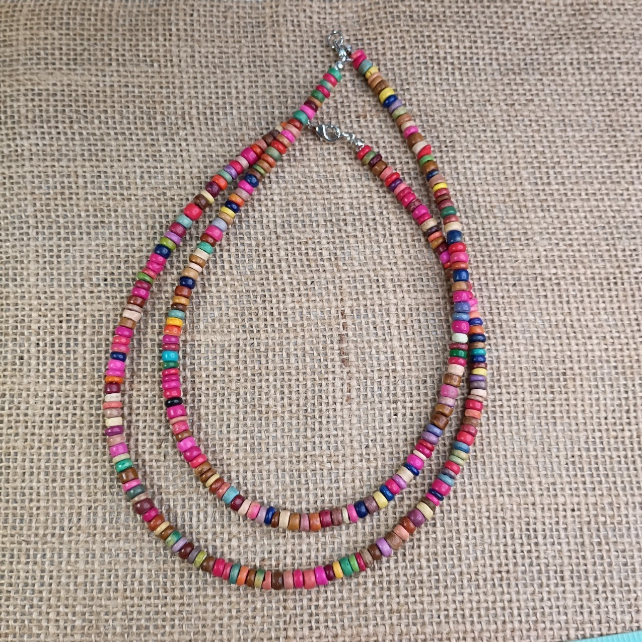 Handmade Thin Wooden Beaded Choker Necklace Coconut Shell Wood Unisex 18″ Inches