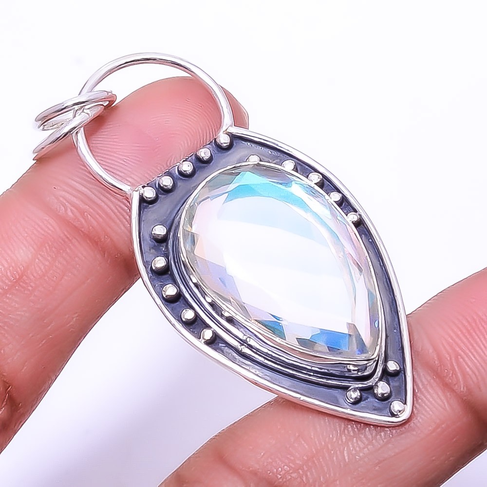 White Topaz Designer 925 Sterling Silver Pendant 2.34″, Christmas Gift P16551