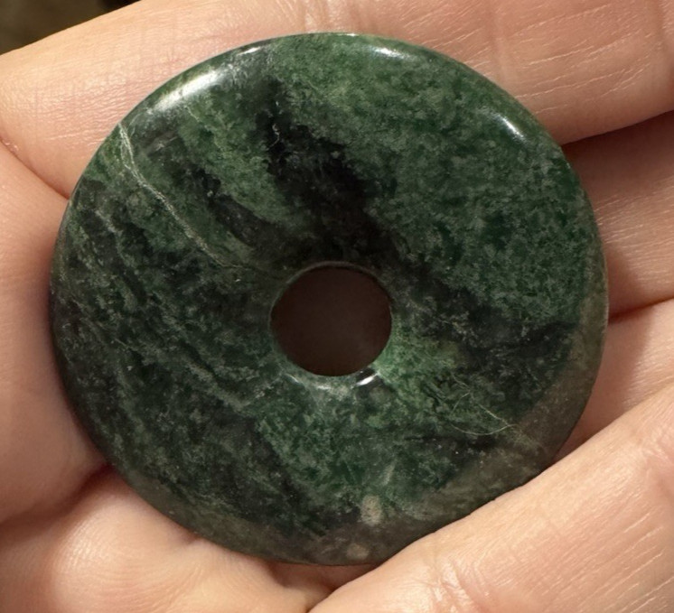 Stone Disc for Pendant Dark Green Black Striations 1.5 Inches