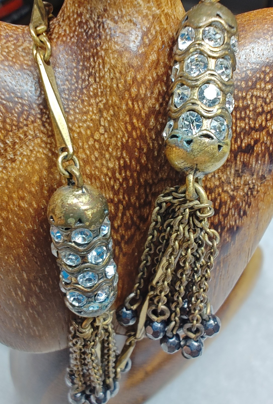 J Crew Brass Link Chain Necklace Clear Crystal Tassel Necklace