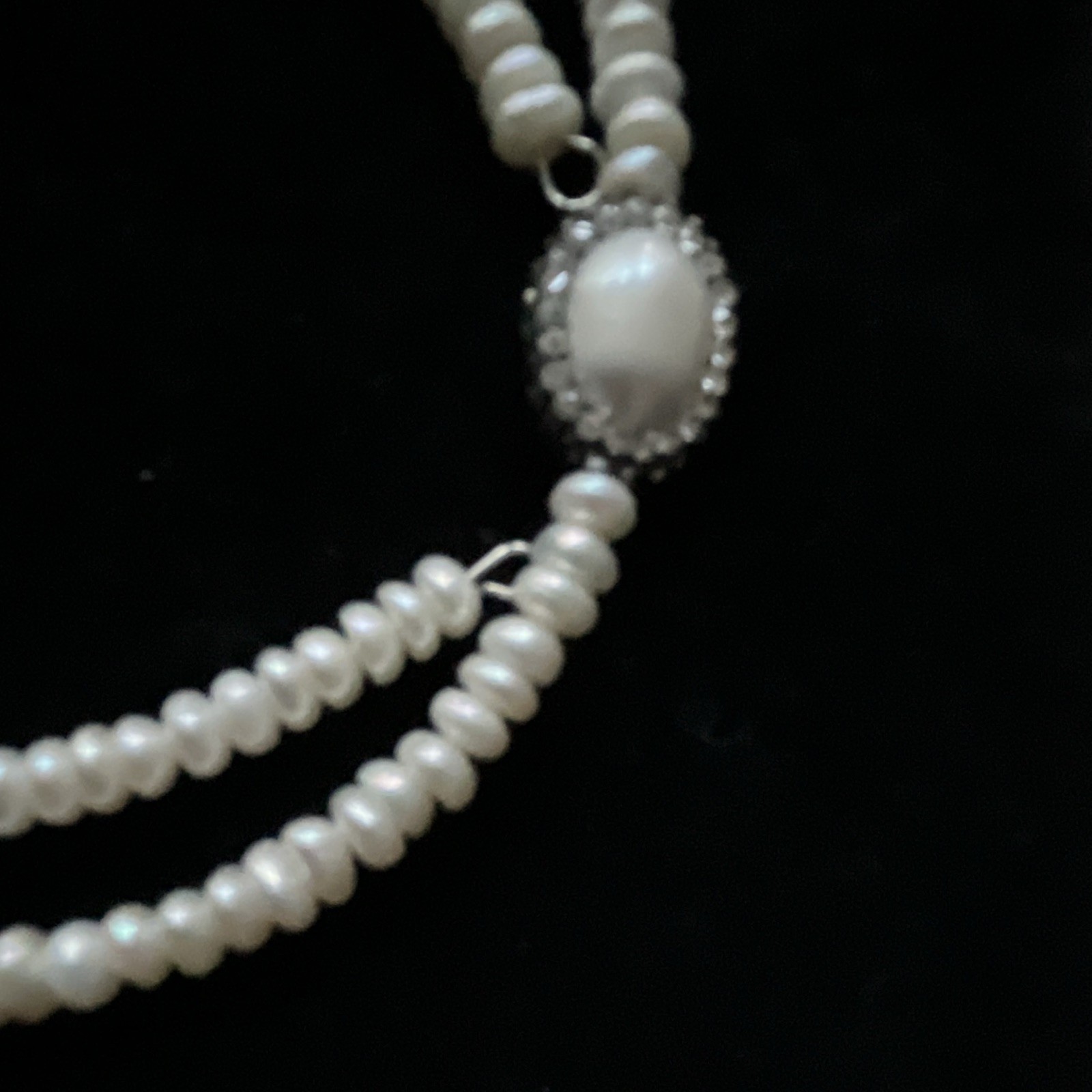 White Pearl & Jade Bead chokers Oval Halo Pendant