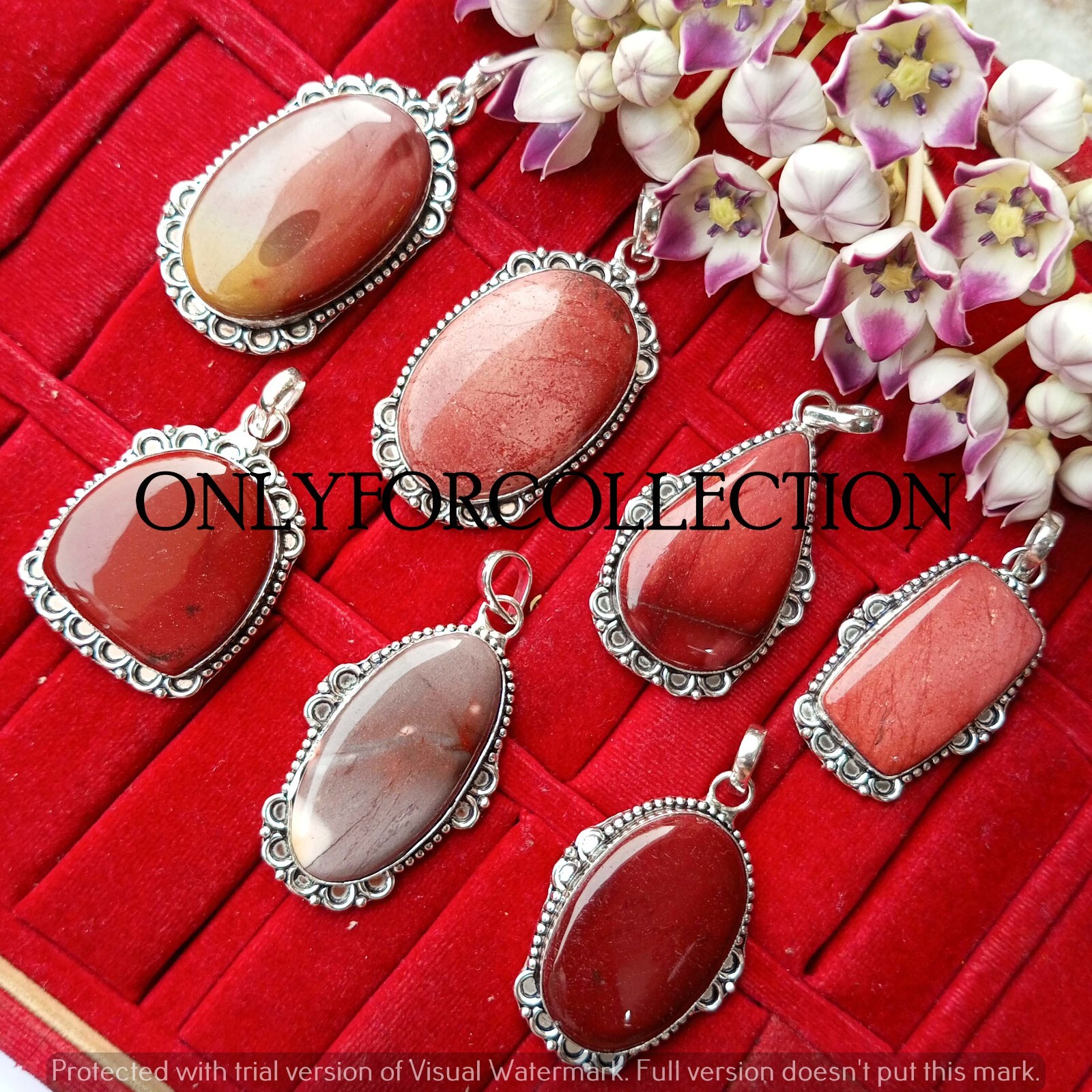 Sale Red Mookaite Jasper Gemstone 925 Sterling Silver Plated Fancy Pendants Lot