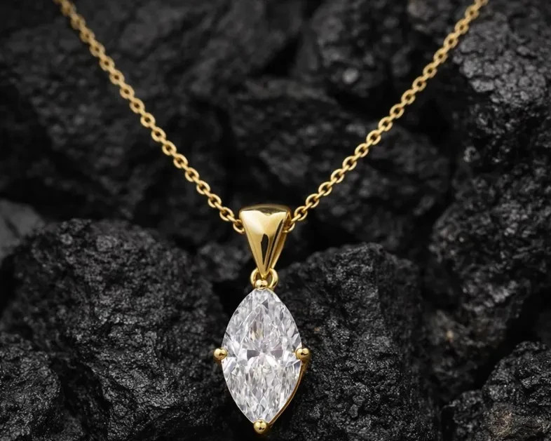 Solitaire Pendant Necklace Marquise Simulated Diamond In 14k Yellow Gold Plated