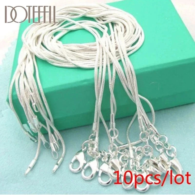 5/10pcs Wholesale 925 Sterling Solid Silver 1mm Snake Chain Necklace For Women