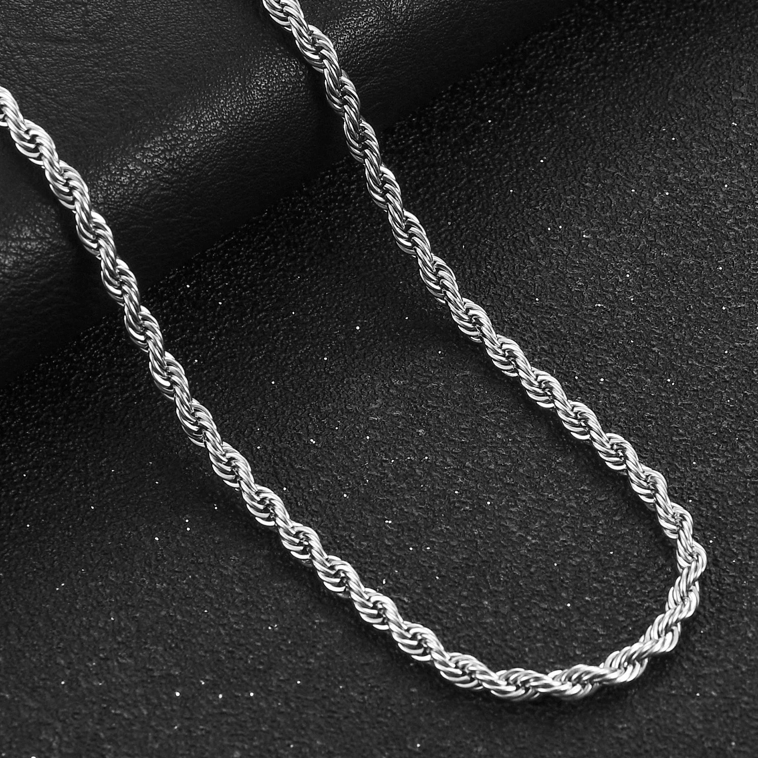 Men’s Stainless Steel Punk Twist Rope Chain Necklace for Women Silver Color Neck