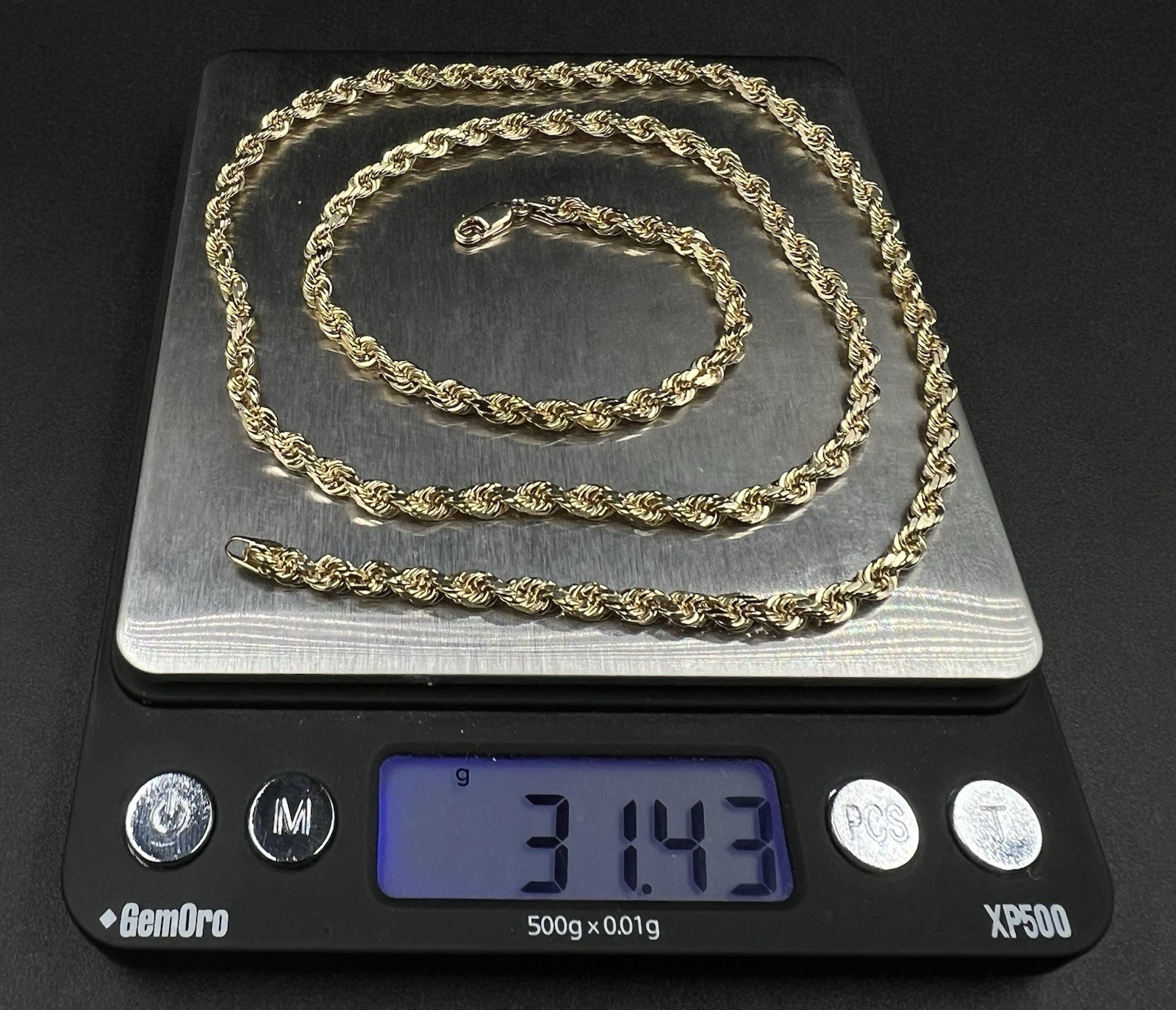 24” 14K Solid Yellow Gold Diamond Cut Rope Chain | 31.43g | 4mm | Lobster Clasp
