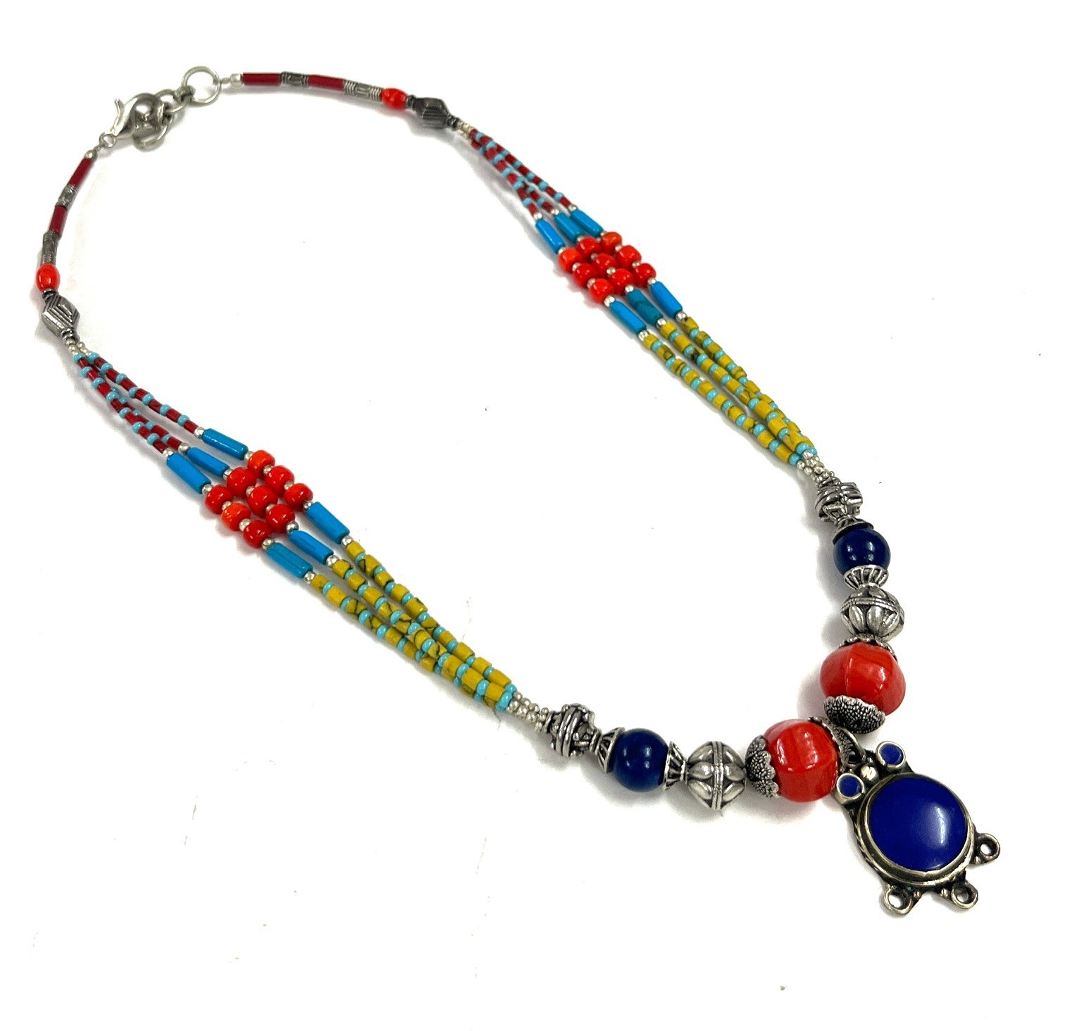 Antique Lapis Coral Gemstone Tibetan Traditional Necklace Jewelry, 16 Inc Adjs