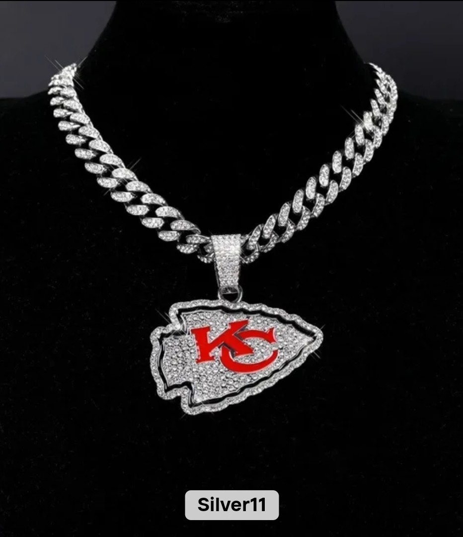 KANSAS CITY CHIEFS Bling Hip Hop Pendant Silver 24″ Chain