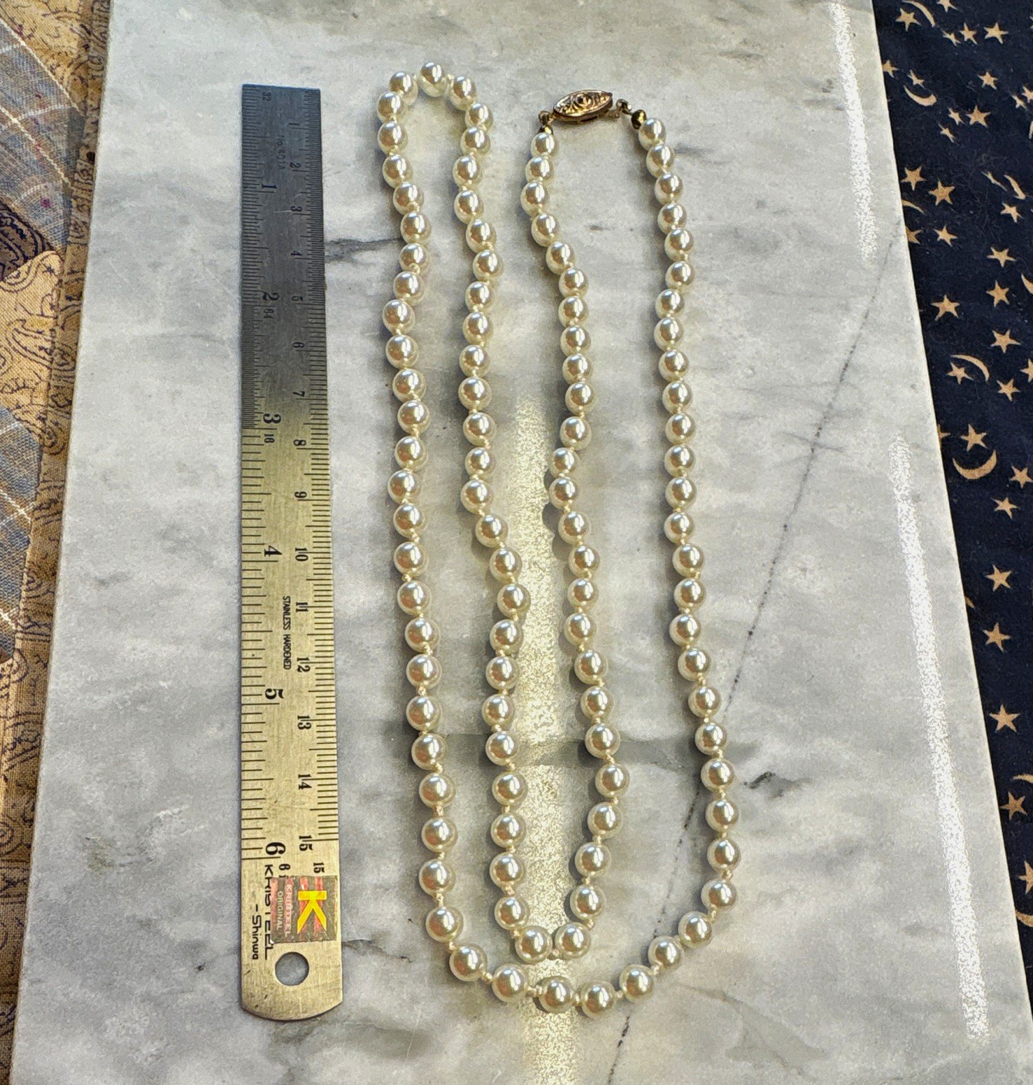 White Simulated Faux Pearl Beaded Strand Necklace, Box Clasp, 24 in