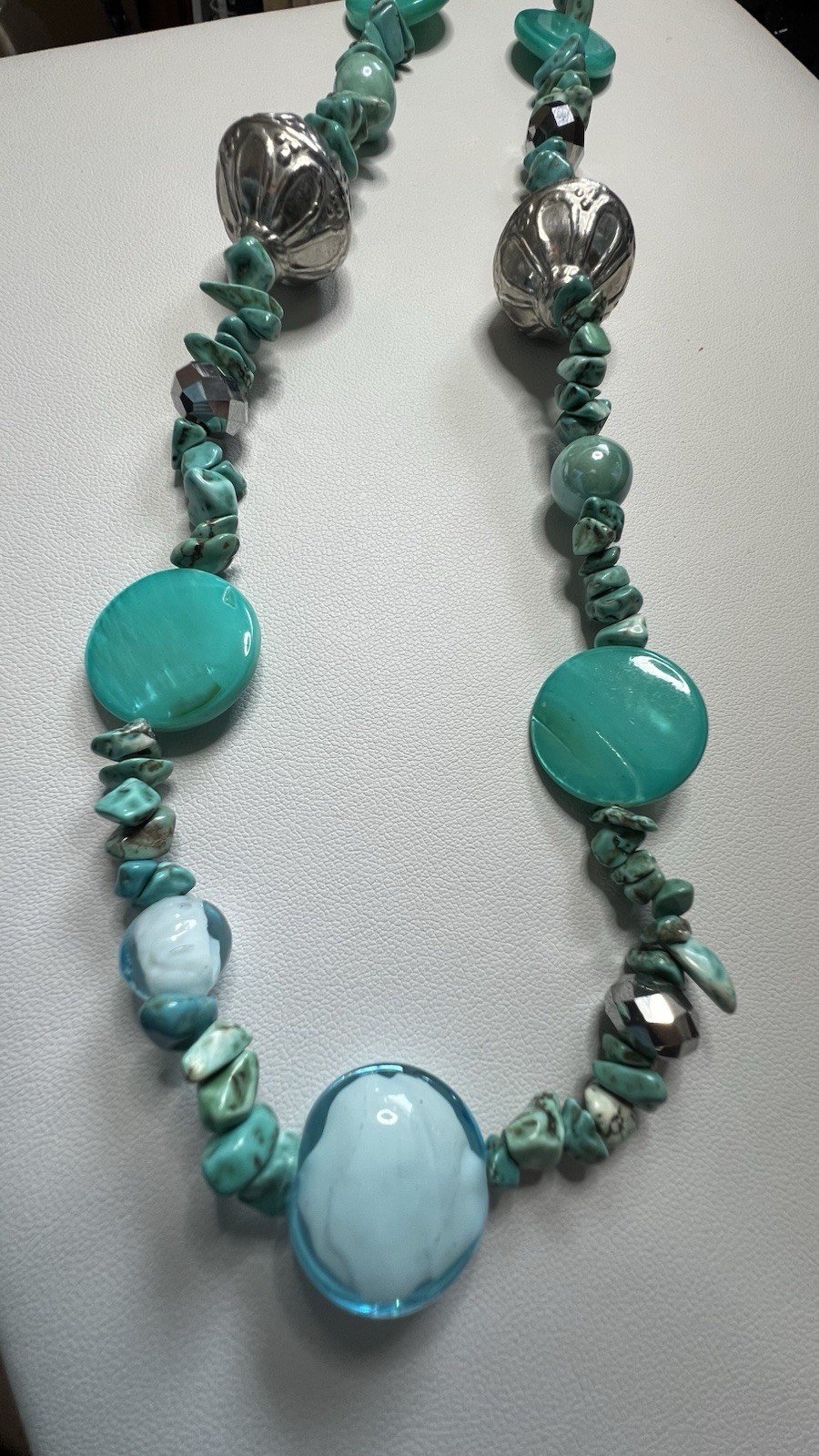 Erica Lyons Faux Turquoise/Glass/Metal Necklace Blue/Silver Tone Lobster Clasp