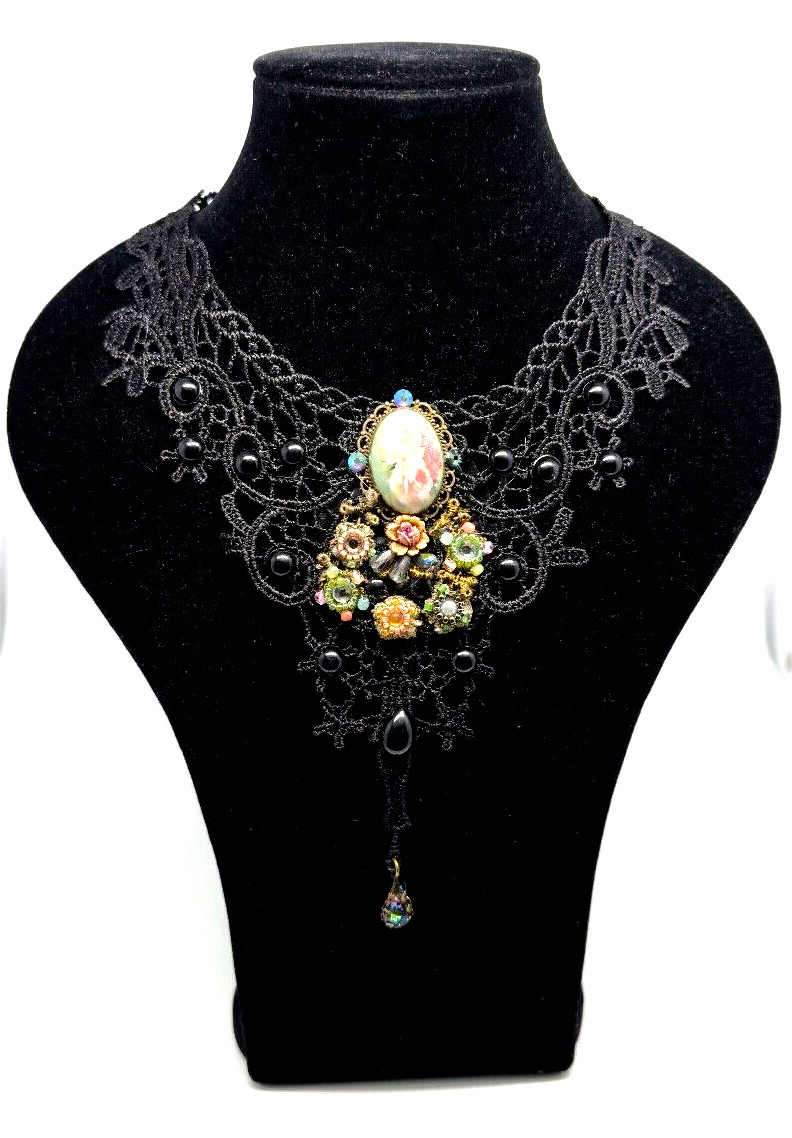 Beautiful Necklace Fabric Choker With Colorful Crystals By Michal Negrin #610#