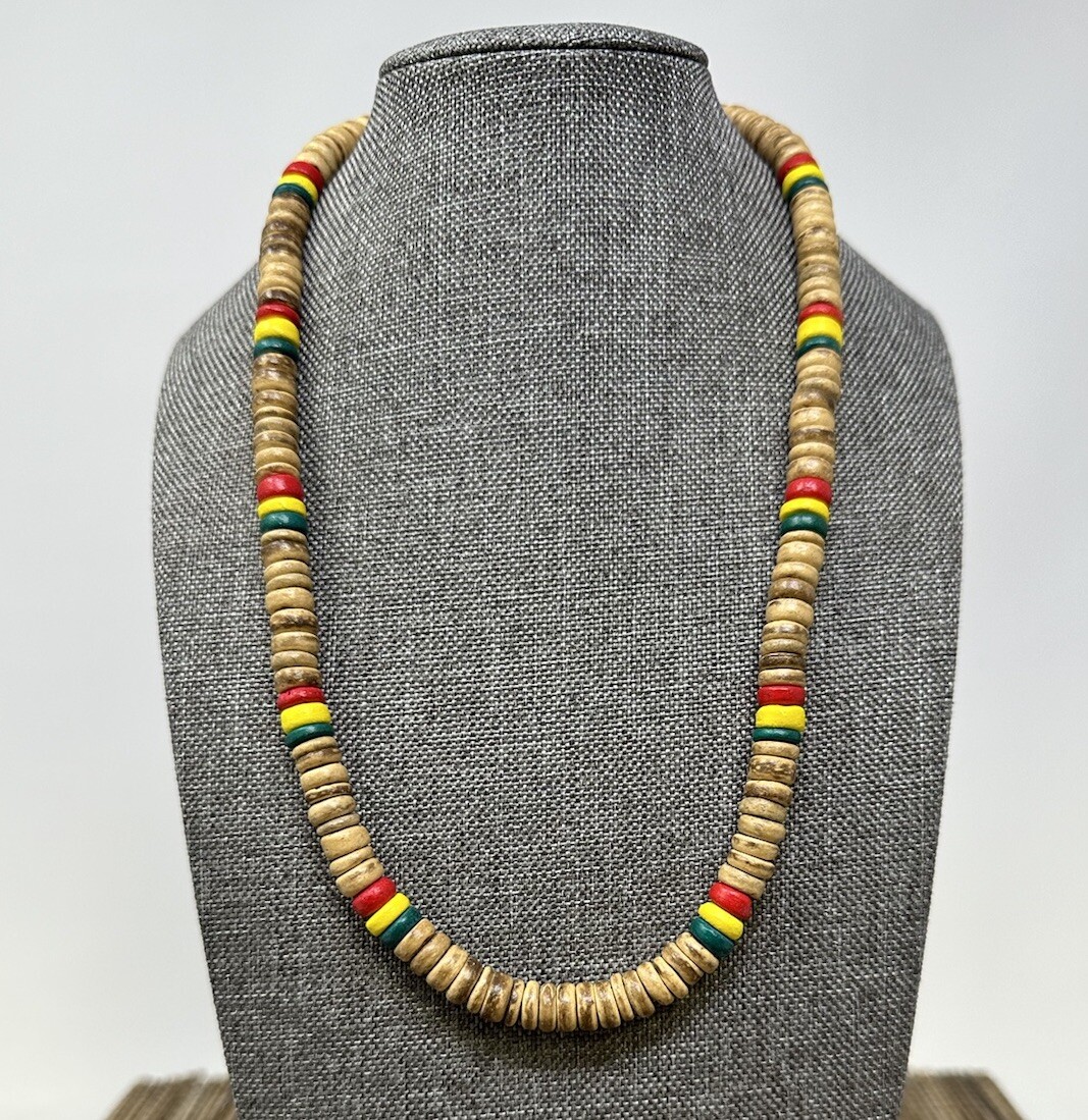 Handcrafted Rasta-Inspired Wooden Necklace – Unisex, 19″ or 23″, Boho Style