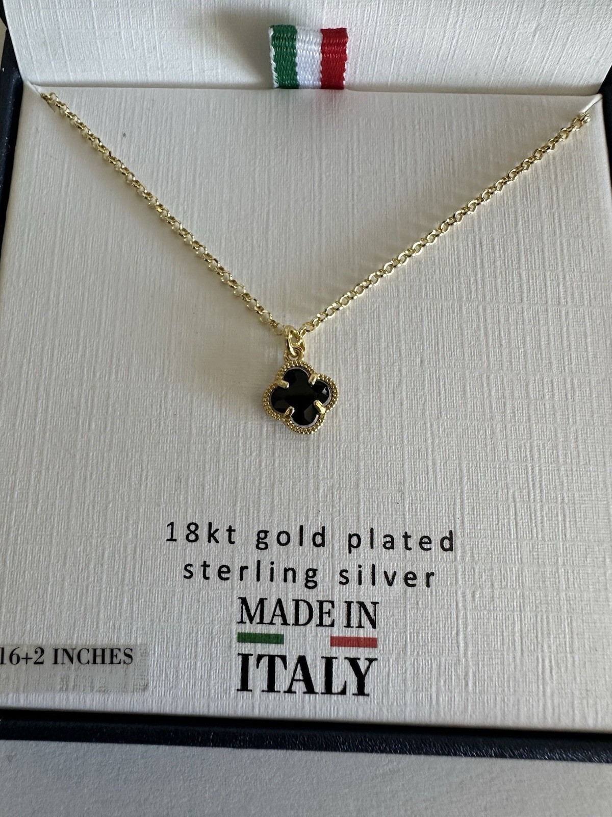 Necklace 18k T Gold Plated Sterling Silver 16+2 Inch Blackstone Flower Shape