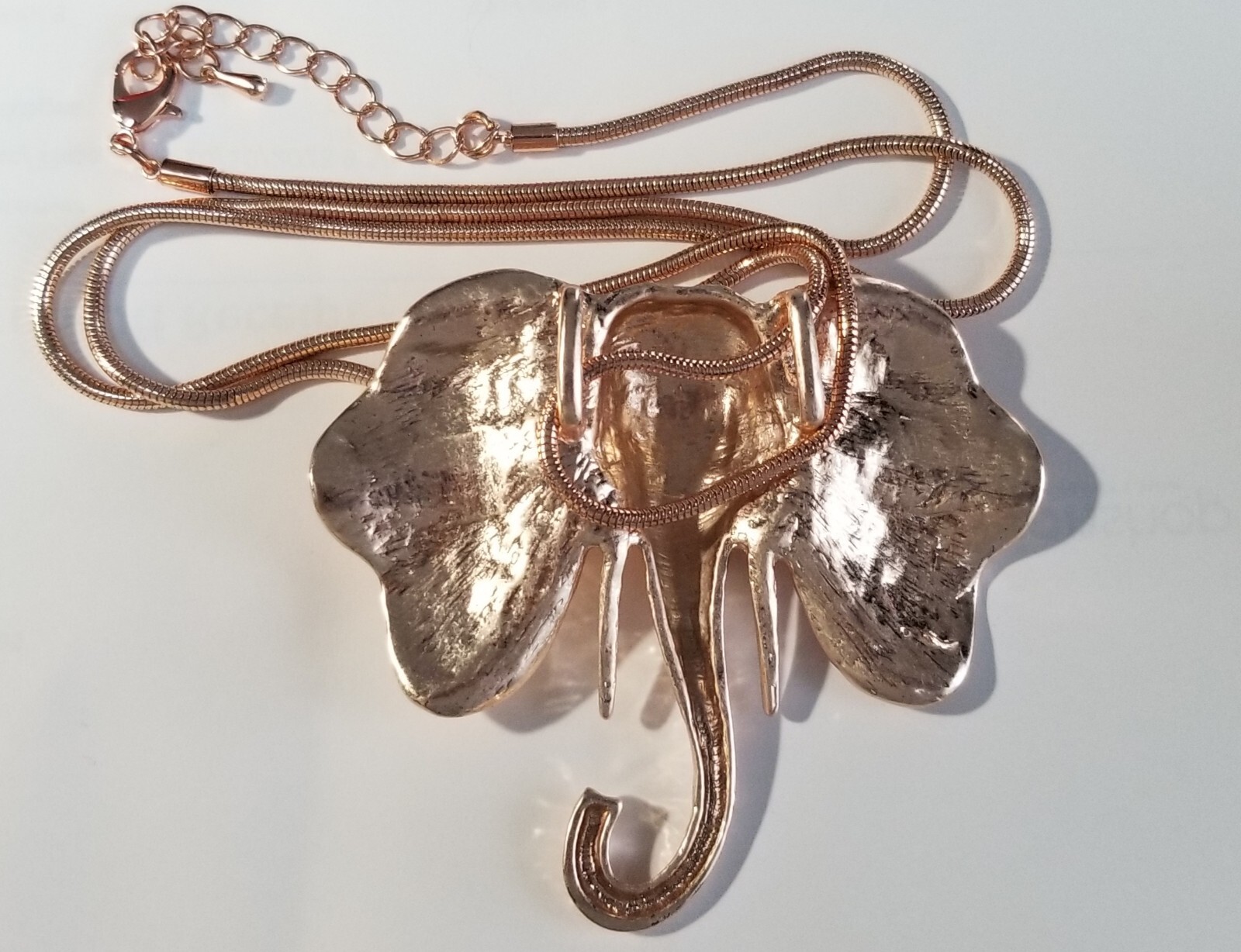 Stunning Rose Gold Tone 3.5in ELEPHANT Head Pendant Long Mesh Chain Necklace