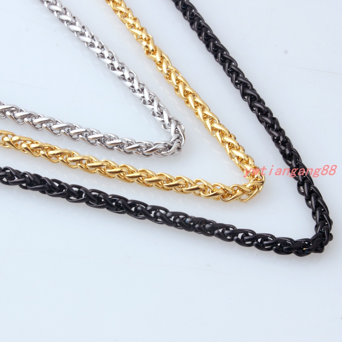 Braided Wheat Link 3-6MM Mens Chain Silver/Gold/Black Stainless Steel Necklaces