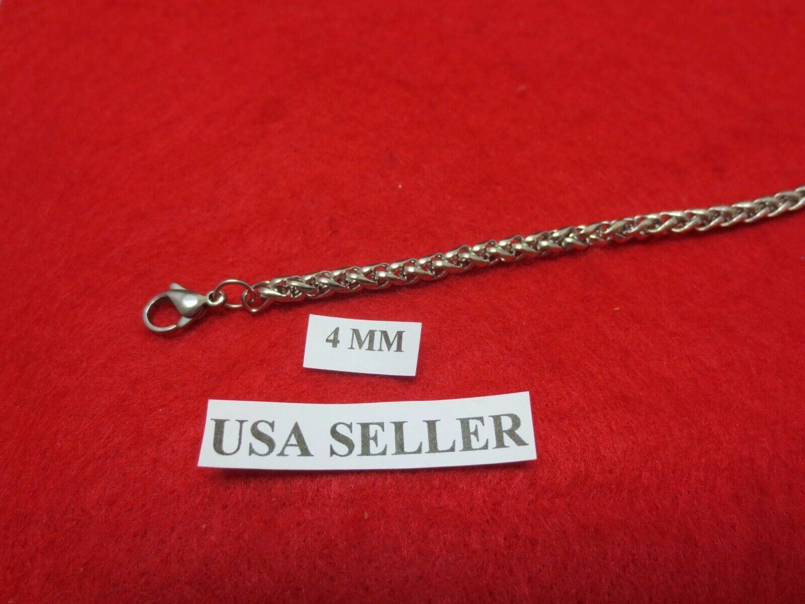16″-60″ Mens,Womens,,4mm Stainless Steel Silver Braided Wheat Necklace
