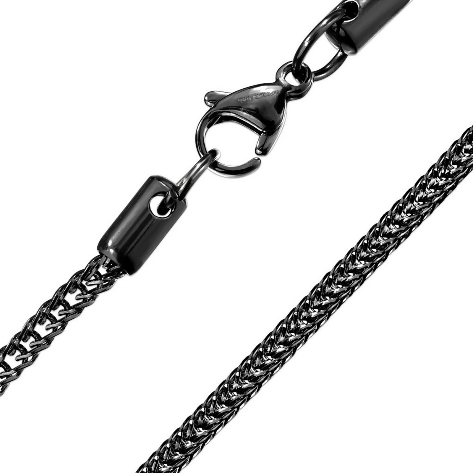 Spiga Franco Wheat Chain Necklace Black Stainless Steel 2.3mm 19-inch