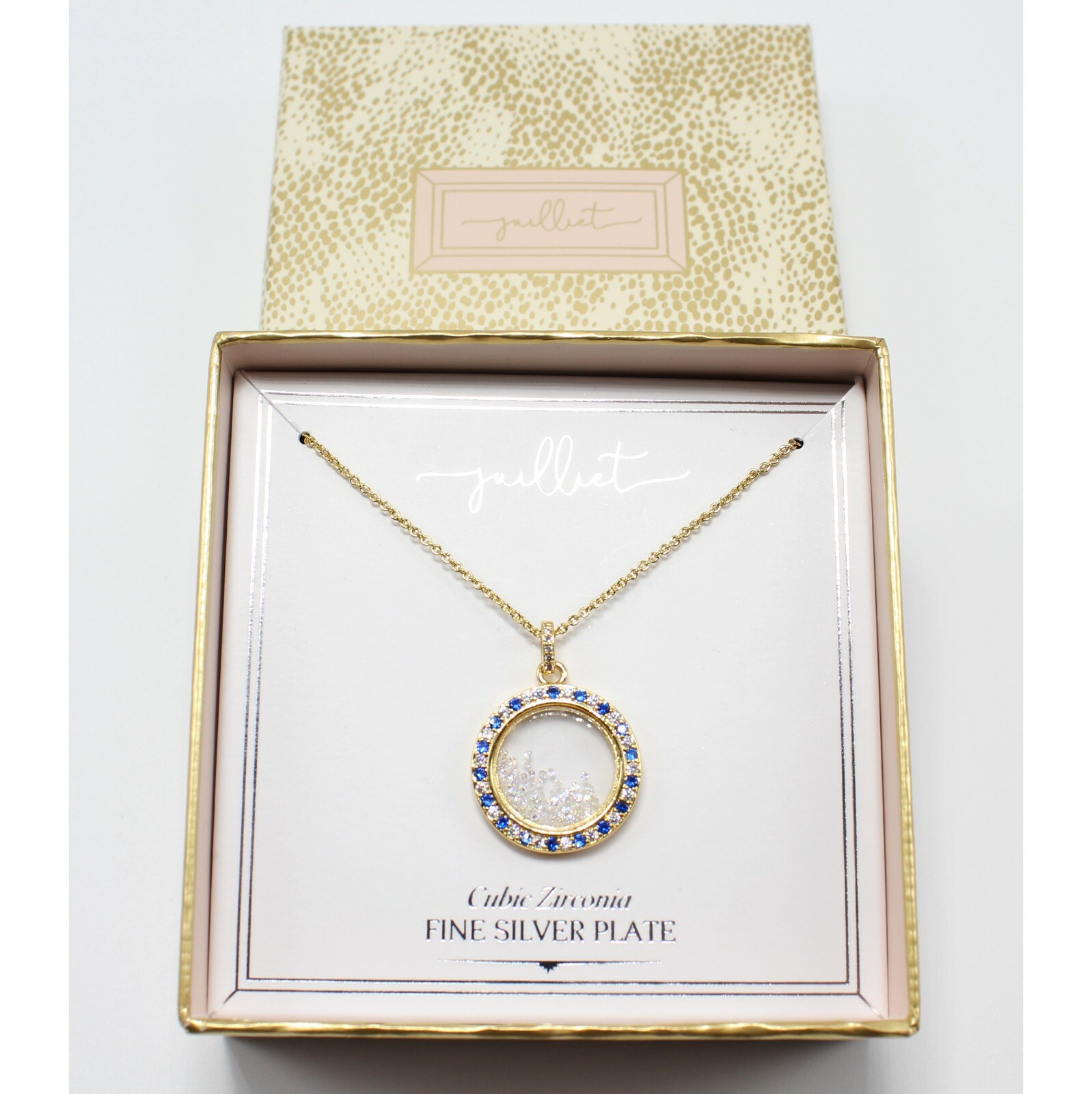 New Fine Silver Plate Gold Flash Cubic Zirconia Necklace in Gift Box #N2326