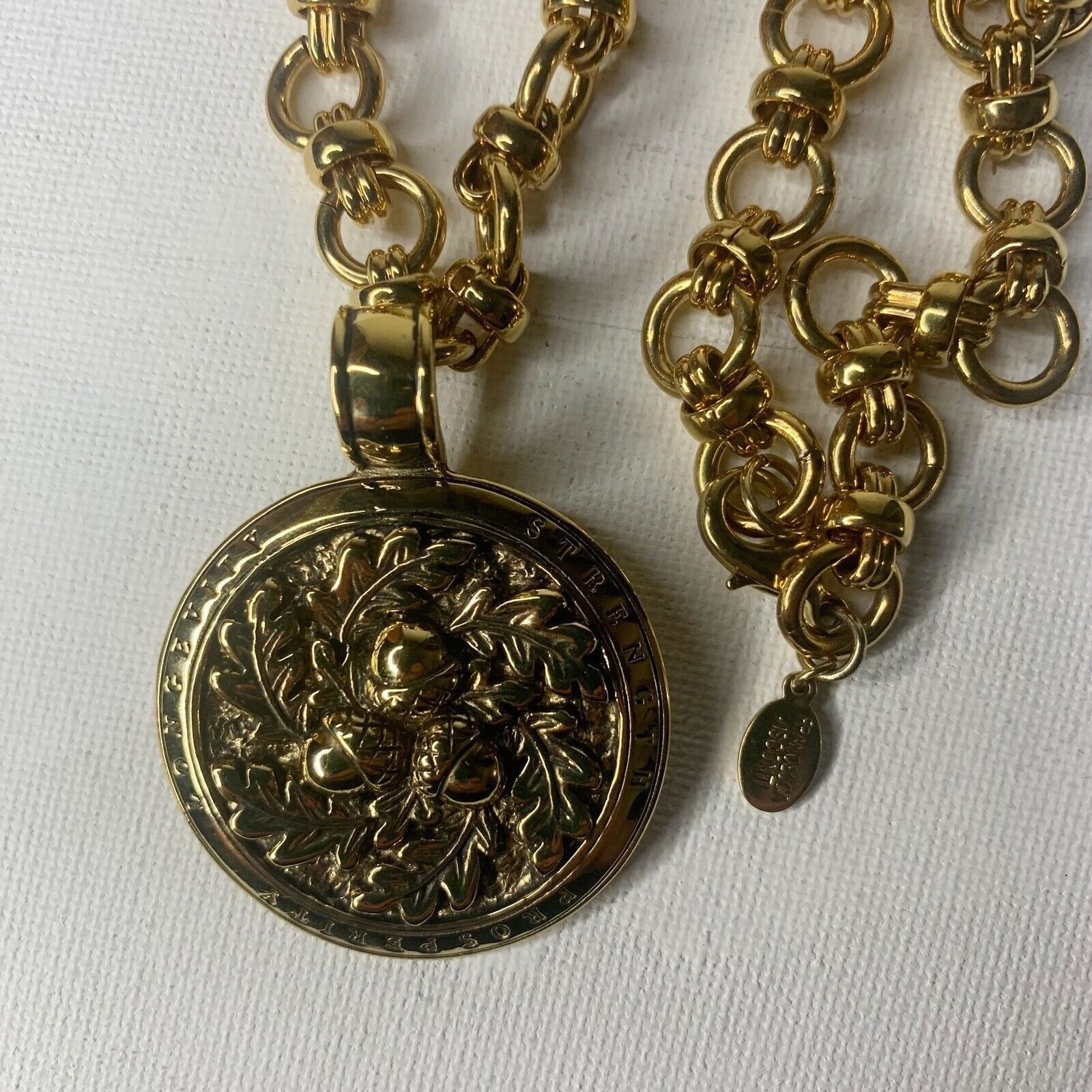 Francesca Visconti Pendant Necklace Gold Tone Acorn Strength Prosperity 1.5″
