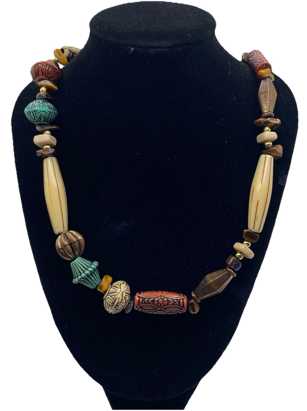 Vintage Style Tribal Beaded Boho Necklace Mix Materials Plastic Metal Stones 24″