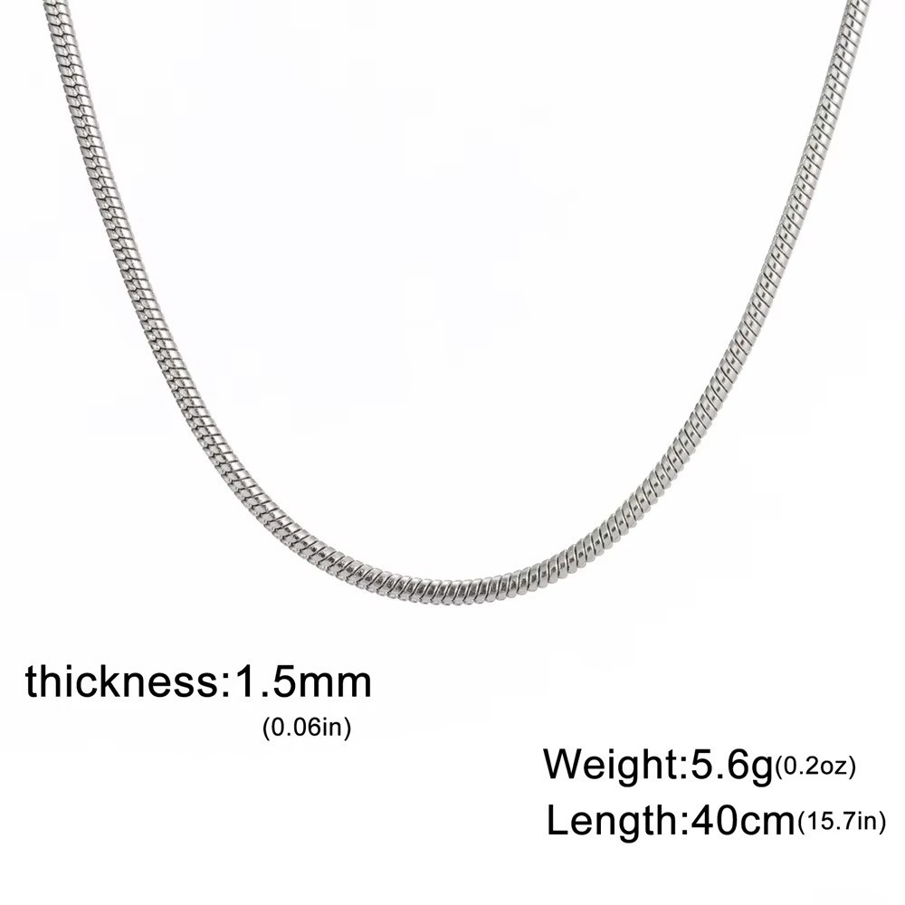 Round Snake Chain Necklace Women Men Stainless Steel 0.9mm 1.2mm 2mm Choker Gift