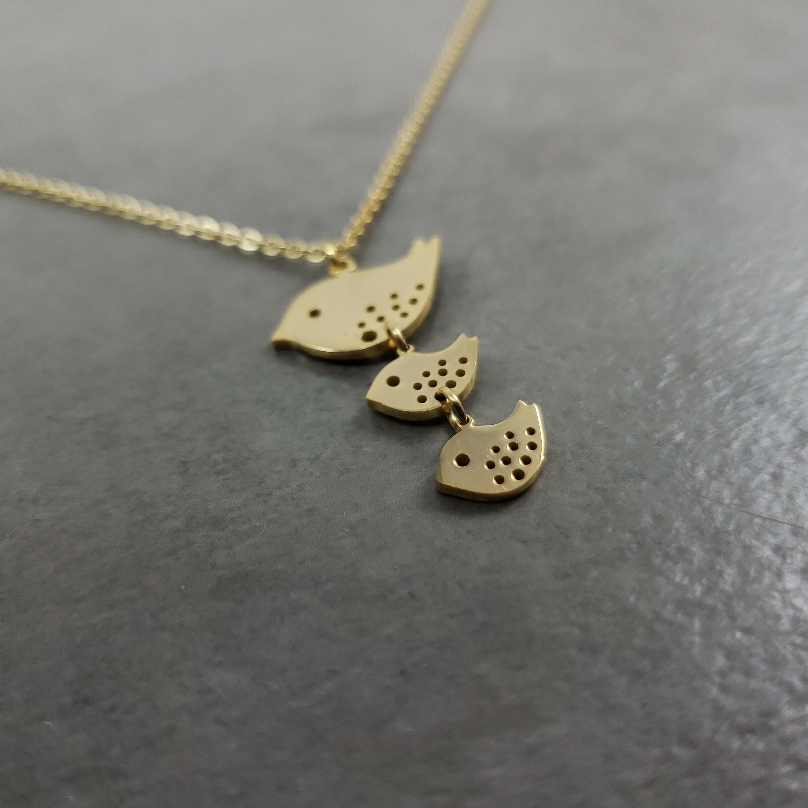 Bird Family GOLD Plated Necklace Charm Pendant Necklace Baby Songbird Lovebirds