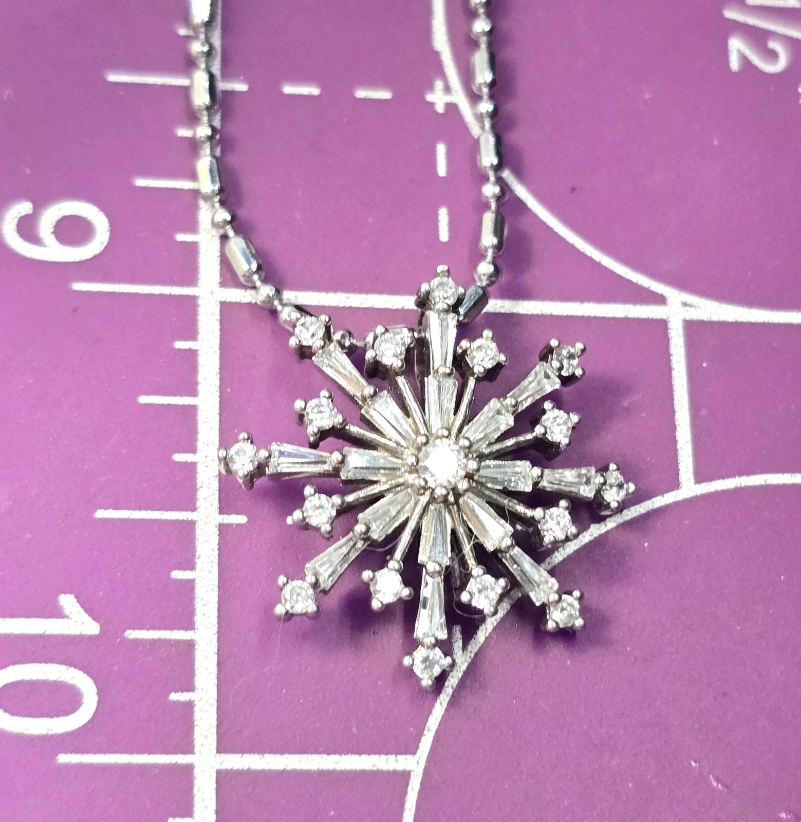 Silver snowflake cubic zirconia clear stone sterling silver necklace