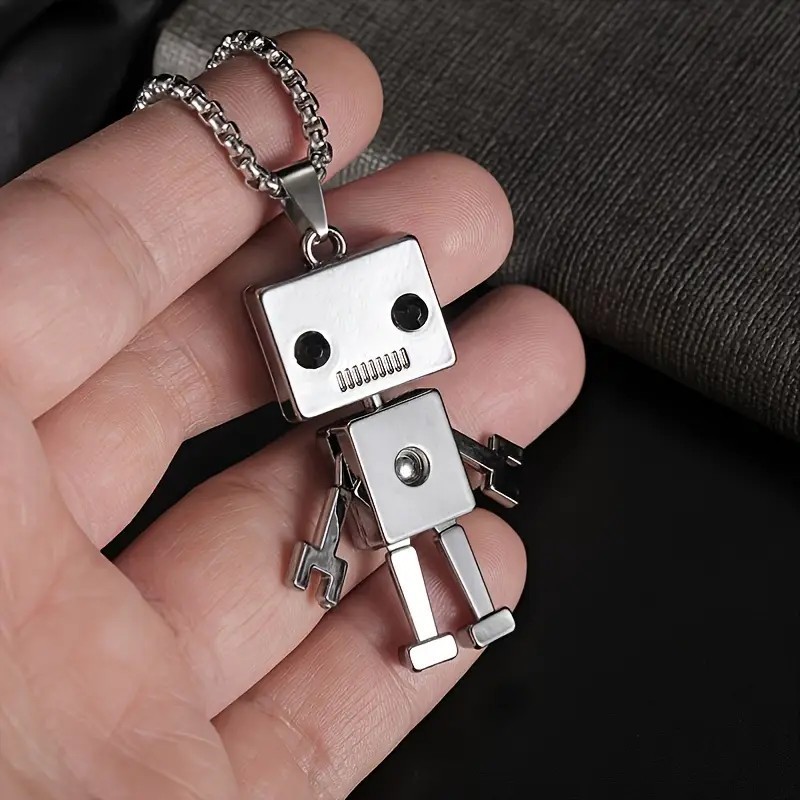 Robot Pendant Necklace Cute Cartoon Toy Figure Geek Gamer Gift Unisex Charm