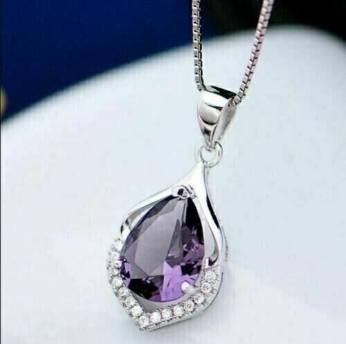 2 Ct Pear Simulated Amethyst Women’s Fancy Gift Pendant In 14K White Gold Plated