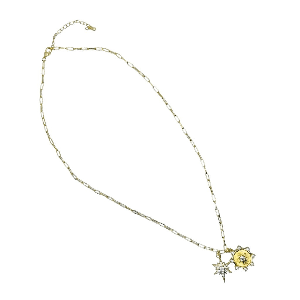 Jennifer Miller Jewelry Sun & Star Charm Necklace 18”-20” CZ Charms MSRP $175