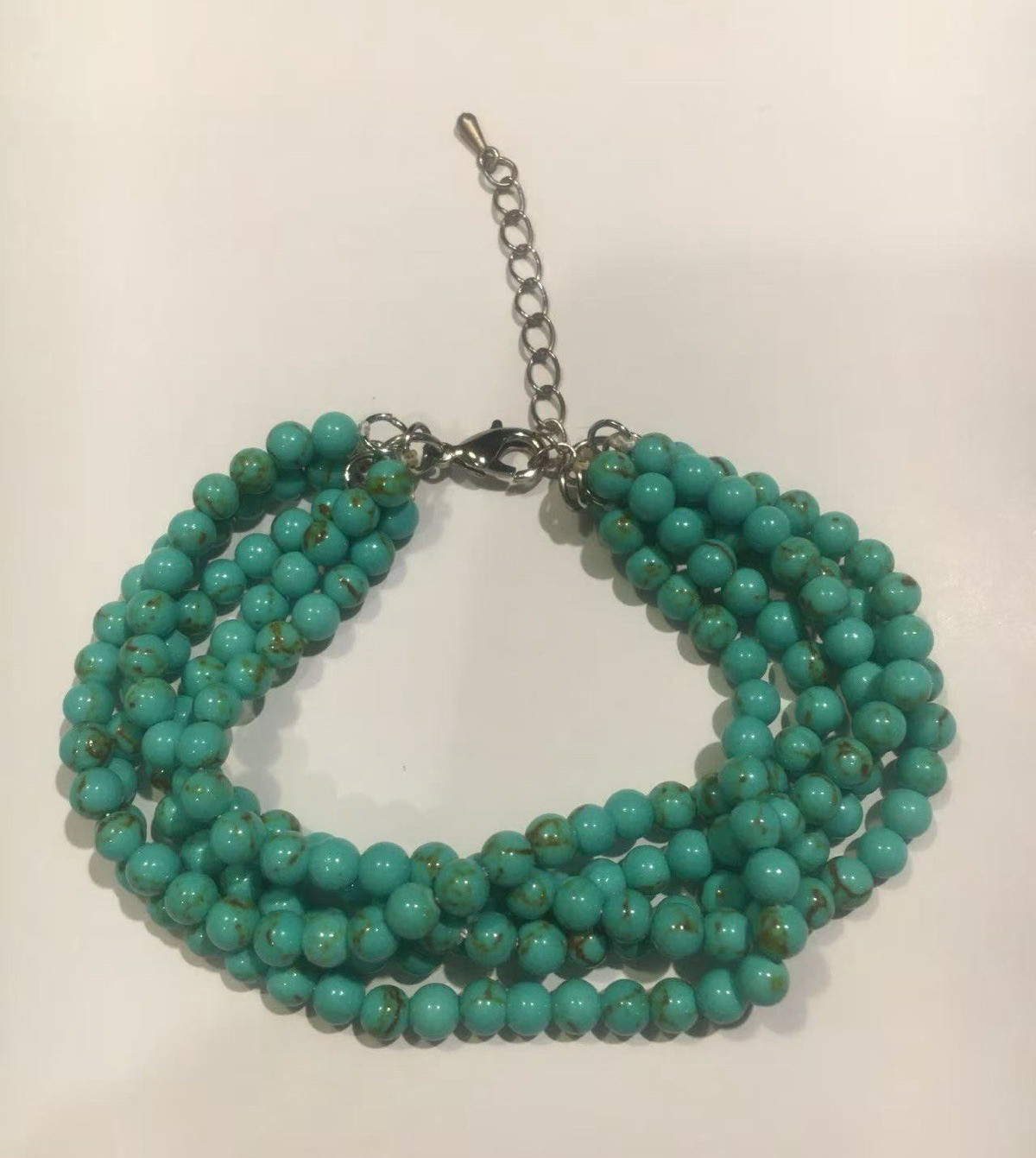 Turquoise Multi-Strand Beaded Cable Chain Necklace Lobster Clasp Extension