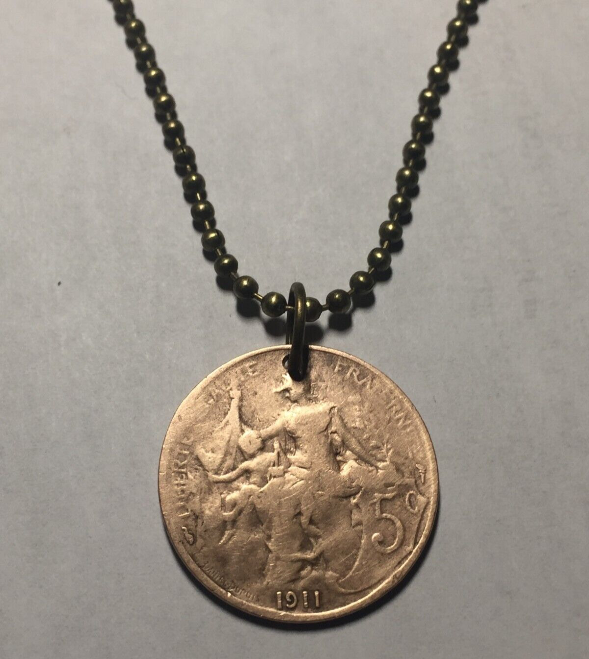 1911 France 5 Centimes COIN PENDANT French Antique Real Circulated Great Gift!