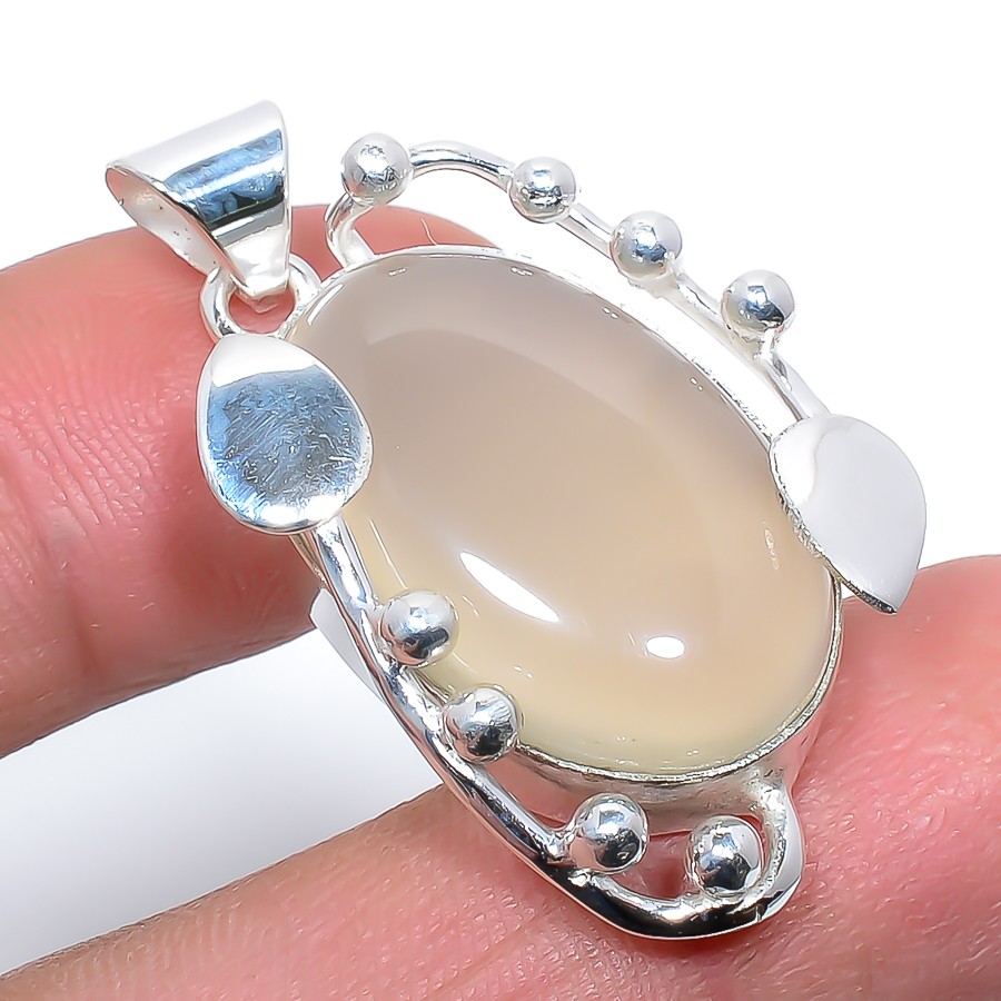 Natural Chalcedony – Brazil Gemstone 925 Silver Plated Pendant 1.56″ S2656