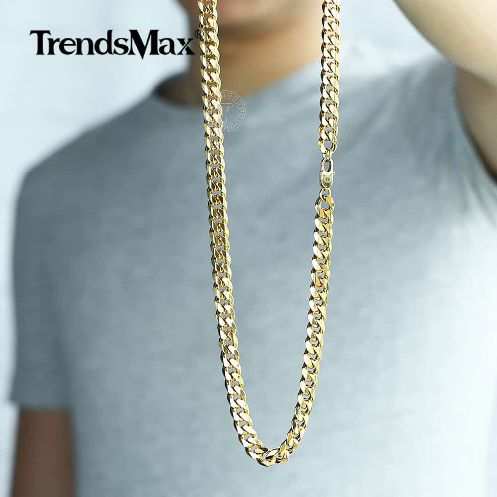 11mm Mens Chain Gold Plated Stainless Steel Curb Cuban Link Necklace 18-26 inch