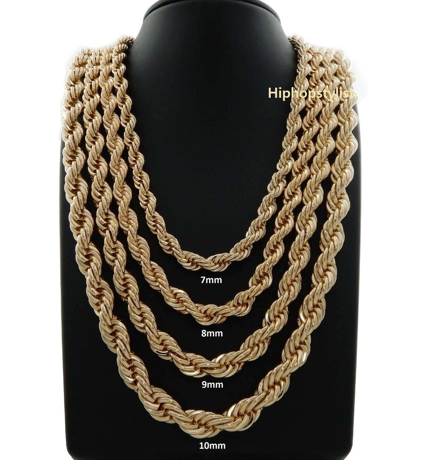 Hip Hop Rope Chain Necklace 16″ 18″ 20″ 22″ 24″ 26″ 30″ inch 14K Gold Plated..