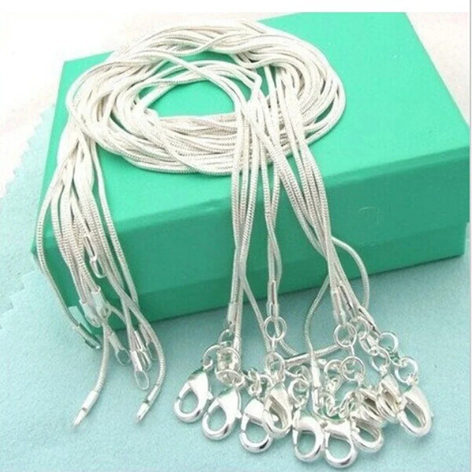 Wholesale 925 Solid Sterling Silver Snake Chain Necklace 1MM 16-30 Inch
