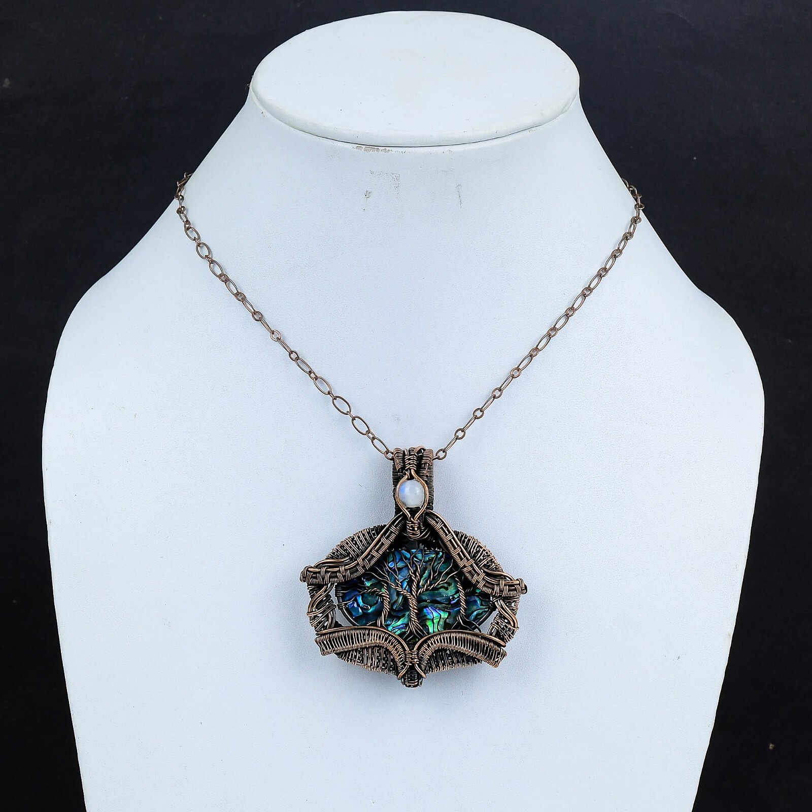 Gift For Her Abalone Shell Wire Wrapped Tree Of Life Pendant Copper 2.44″