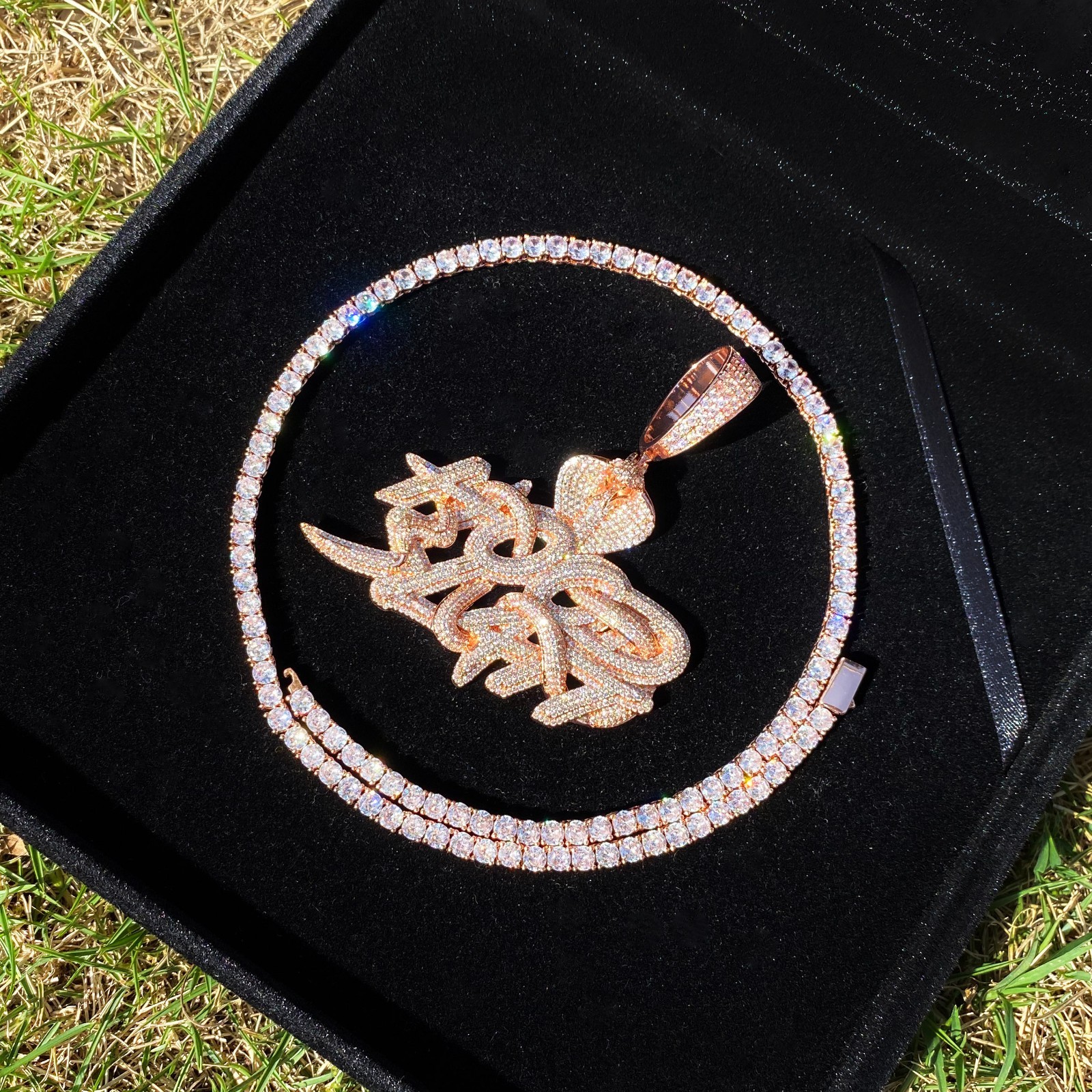 Hip Hop Iced CZ Bling Snake Hood Hustle Pendant Necklace Men Rapper Jewelry