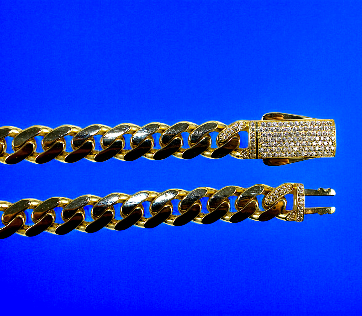 14K Yellow Gold Monaco Miami Cuban Link Chain Necklace CZ Pave 6mm-13mm 7″-30″