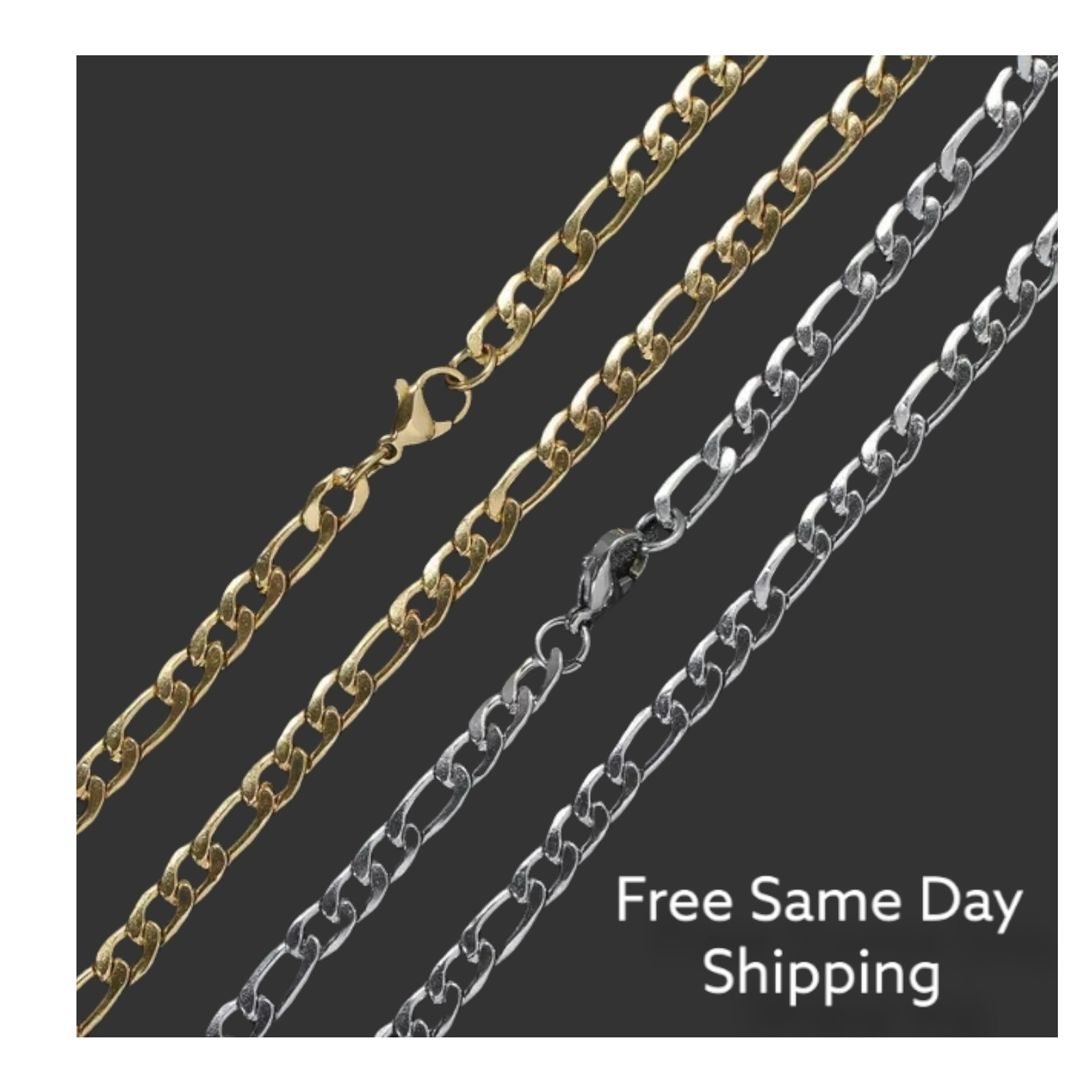 Stainless Steel Gold Plated Figaro Chain 5mm Unisex Hip Hop Jewelry Women, Men