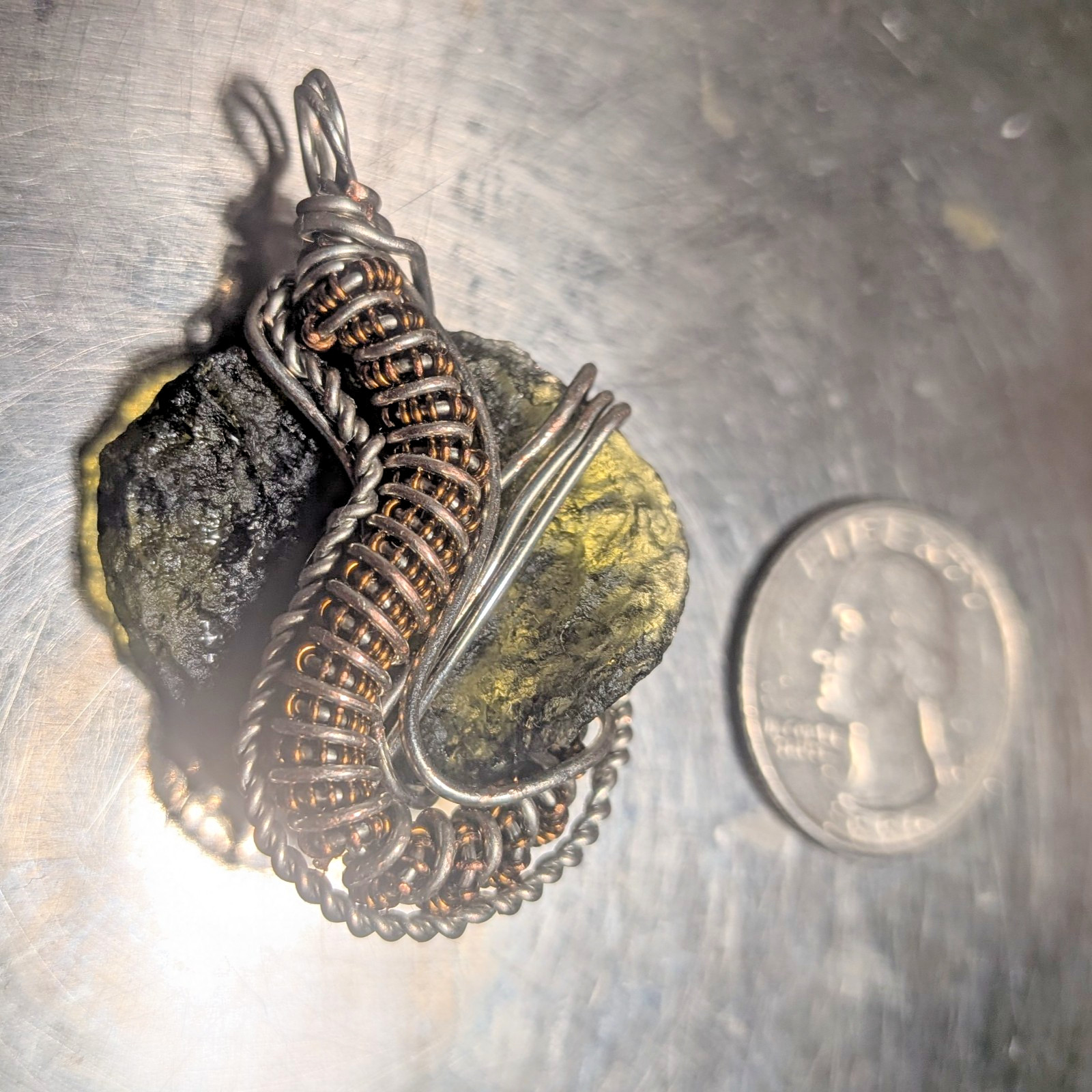 Moldavite Wire Wrapped Pendant Handcrafted Silver Jewelry 29ct