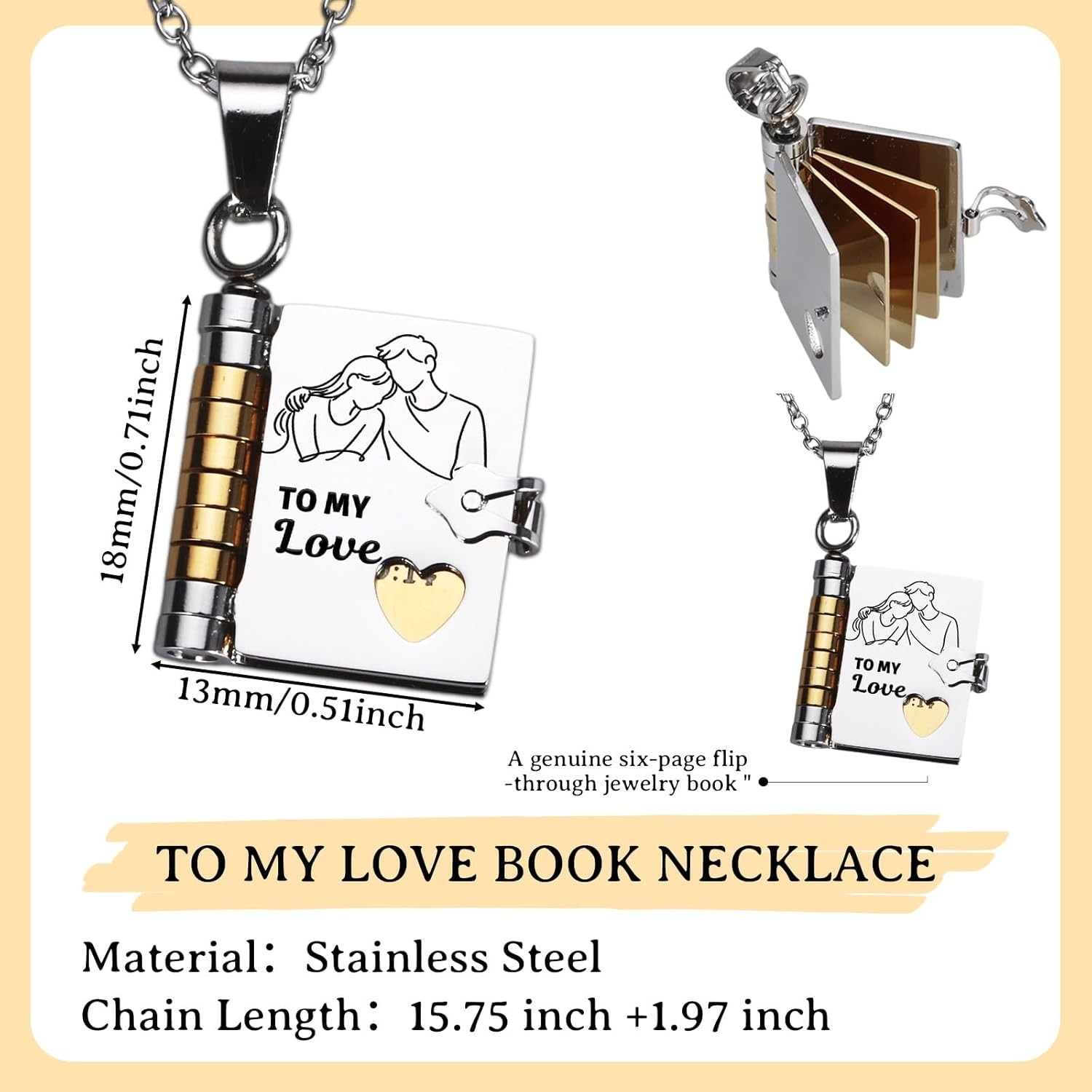 To My Love Book Necklace Valentines Day Gifts for Him Her Husband Wife Matching