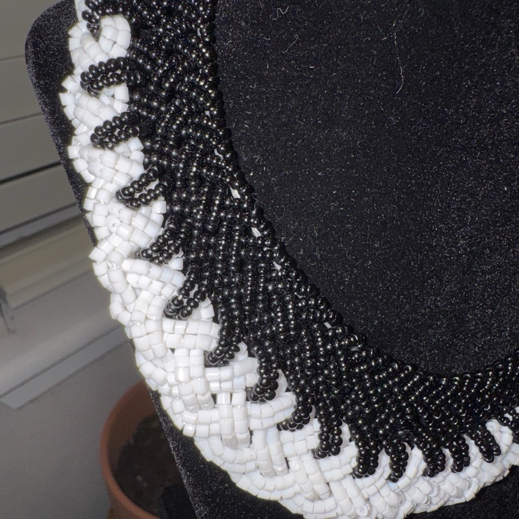 Black & White Glass Beaded Statement Collar Necklace with Toggle Closure