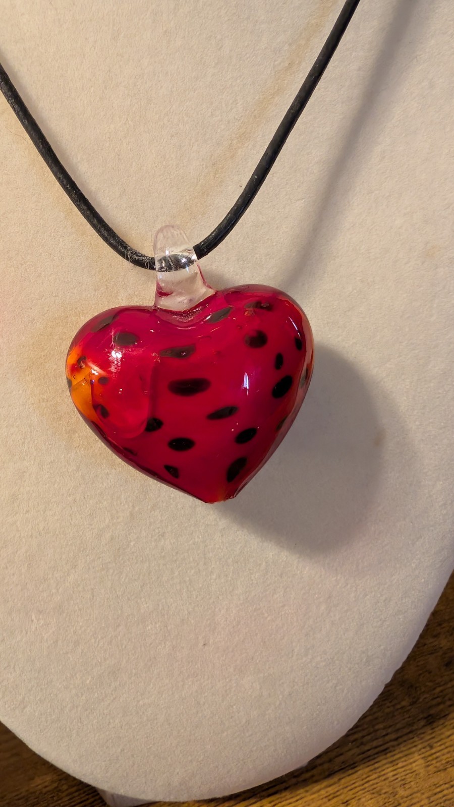 Red and Black Murano Style Pendant on Cord Necklace One Size Slip Over