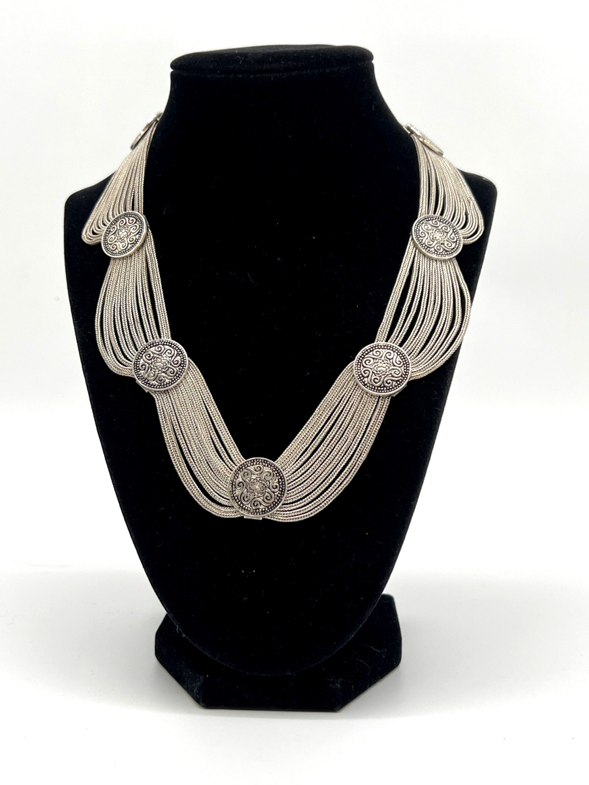 Byzantine Style Festoon Necklace Russian Sterling Turkish Design – 96 grams
