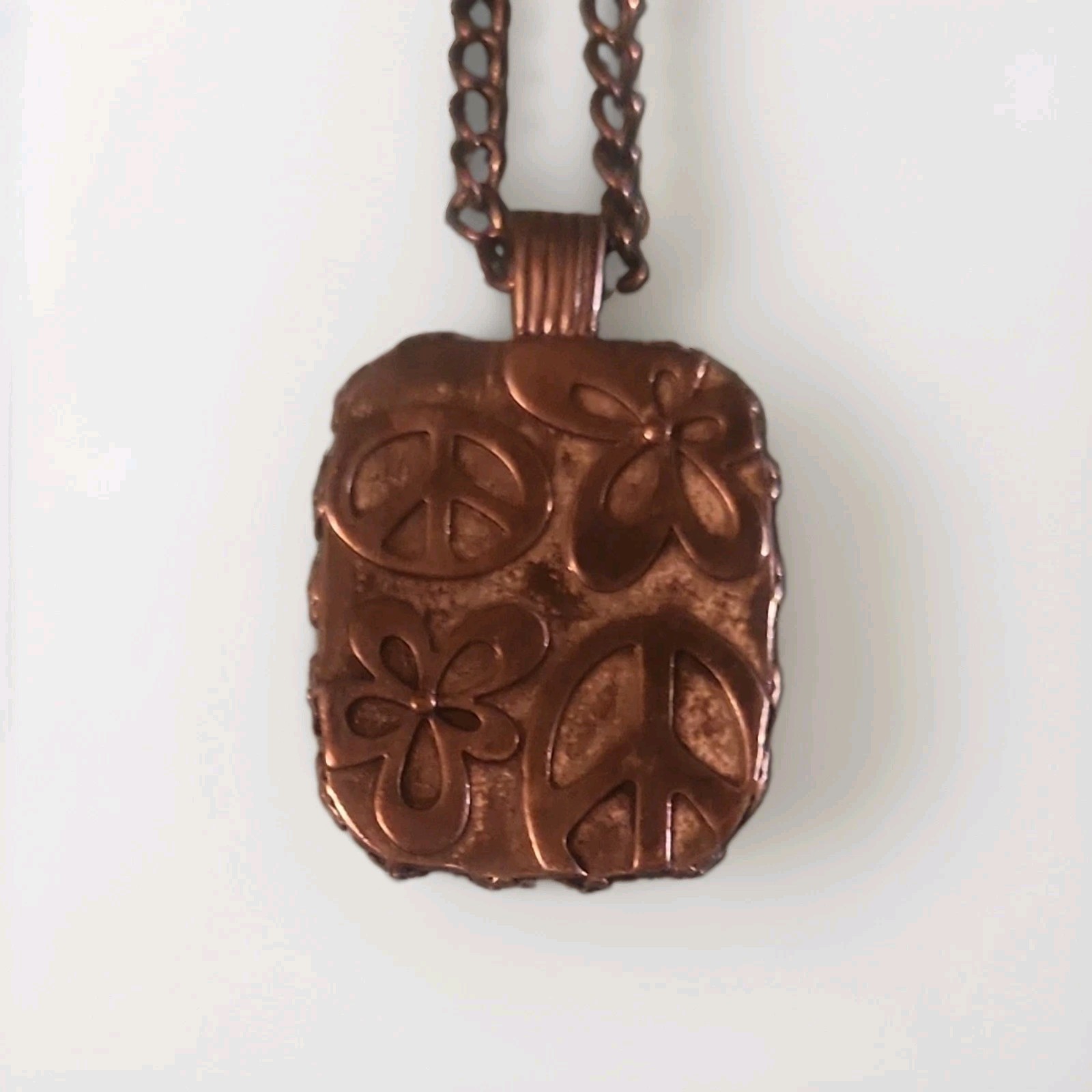 Copper Tone Cable Chain Necklace w/ Square Pale Green Pendant, Lobster Clasp